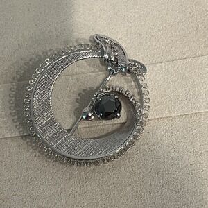 Sorrento Sterling Silver Hematite MCM Round Filagree Swirl‎ Pin Brooch